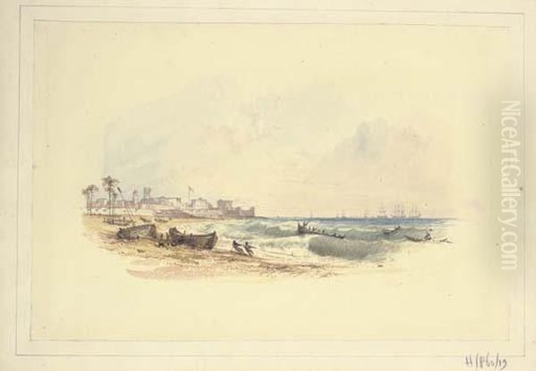 A South East View Of Fort St George, Madras A Vignette Oil Painting by William Daniell RA