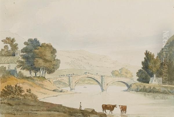 The Bridge At Llanrwst, North Wales Oil Painting by William Daniell RA