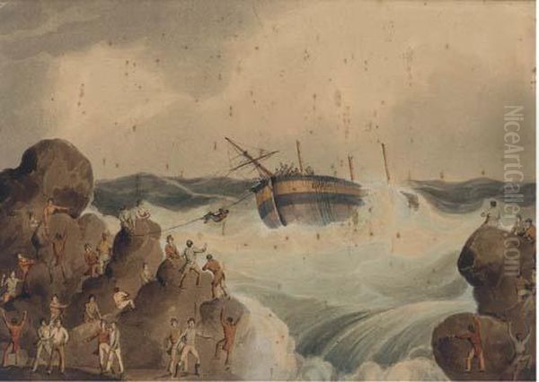 Salvaging The Wreck Oil Painting by William Daniell RA