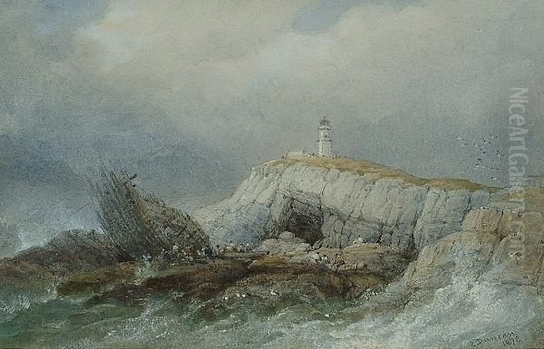 The Mumbles Lighthouse Oil Painting by Edward Duncan