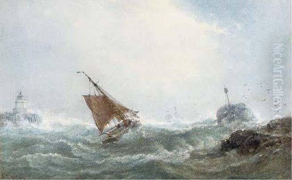 A Fishing Boat Heading Out To Sea In A Heavy Swell Oil Painting by Edward Duncan