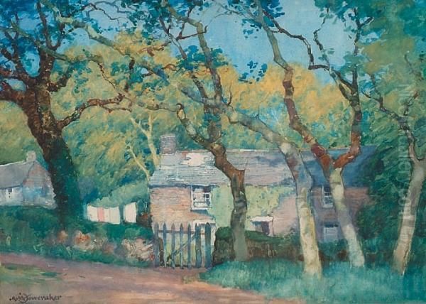 Washing Day - House In The Woods Oil Painting by Albert Moulton Foweraker