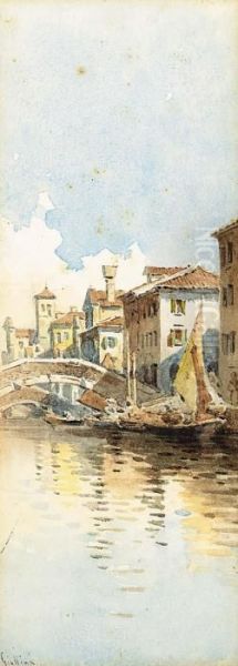 A Venetian Backwater Oil Painting by Angelos Giallina