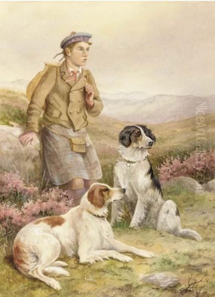 A Young Ghillie With Two Setters Oil Painting by James Jnr Hardy