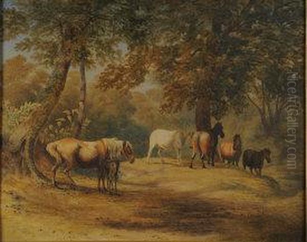 New Forest Ponies Oil Painting by Robert Hills