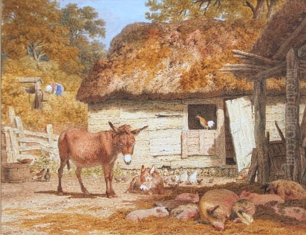 Farmyard Scene Oil Painting by Robert Hills