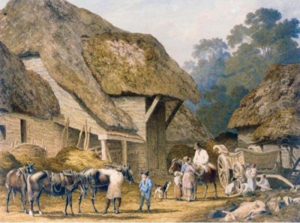 A Farmyard Oil Painting by Robert Hills