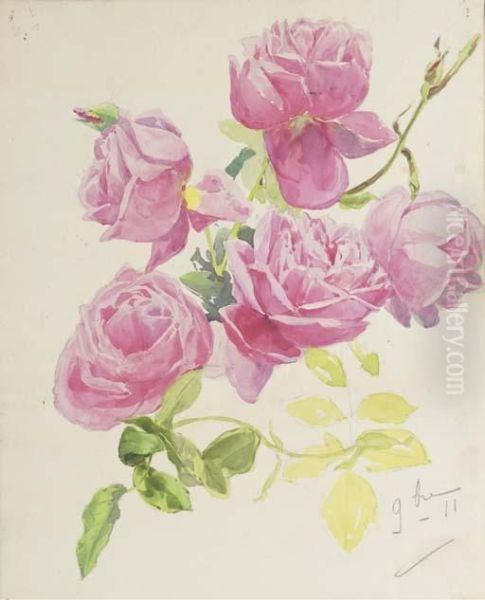 Rosa Roses Oil Painting by Madeleine Jeanne Lemaire