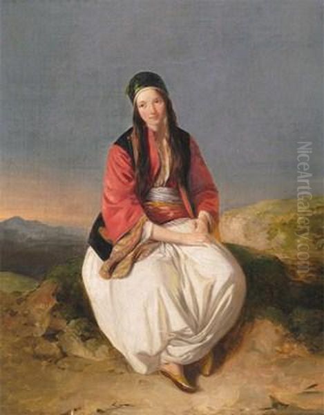 Portrait Of A Girl In Turkish Dress, Seated In A Landscape Oil Painting by John Frederick Lewis