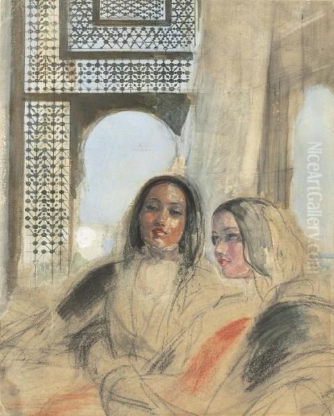 Two Women In An Interior, Cairo Oil Painting by John Frederick Lewis