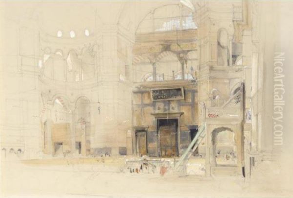 The Interior Of The Mosque Of Santa Sophia, Constantinople Oil Painting by John Frederick Lewis