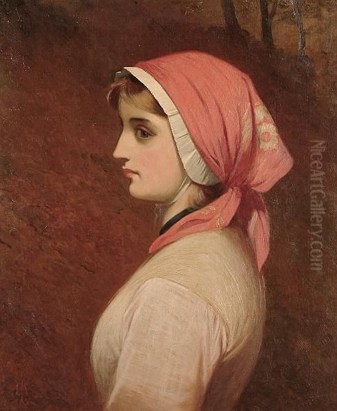 Portrait Of A Girl In A Red Headscarf Oil Painting by Charles Sillem Lidderdale