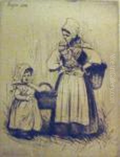 Mother And Child Oil Painting by Mortimer Luddington Mempes