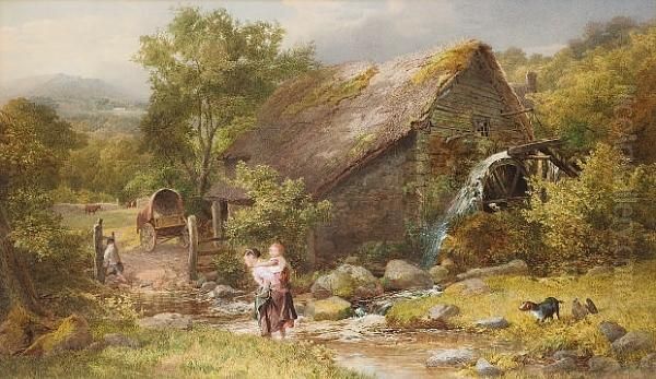 The Water Mill At Chagford, Devon Oil Painting by John Henry Mole