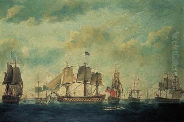 British And Dutch Men-o'war Off The Coast Oil Painting by Nicholas Pocock