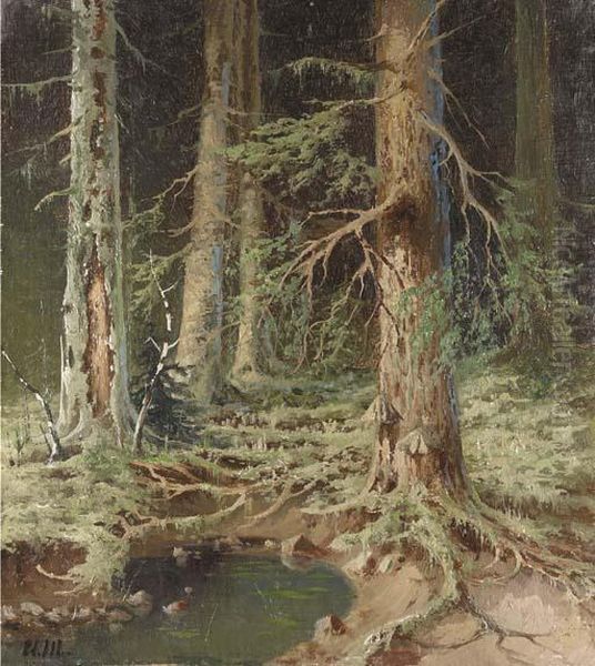 Pool In A Forest Oil Painting by Ivan Shishkin