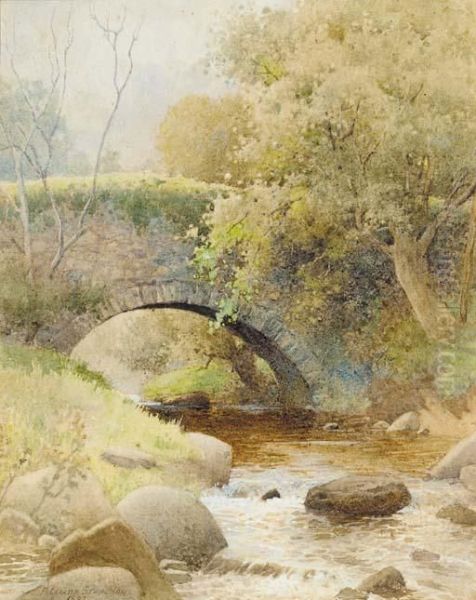 A Bridge Over A Stream In A Wooded Landscape Oil Painting by Arthur Claude Strachan