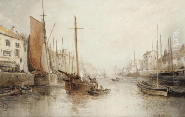 Fishing Boats In Estuary Oil Painting by William Edward Webb