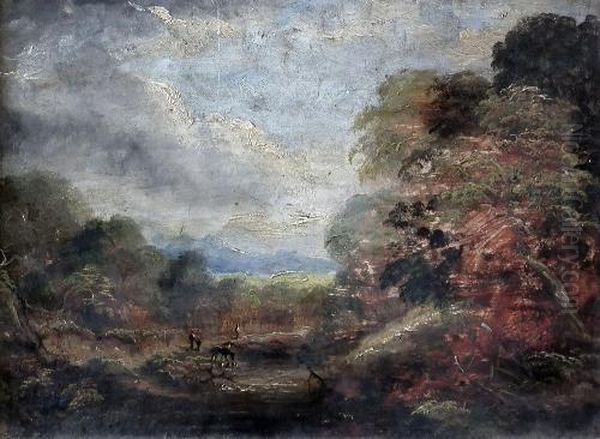 Oil Sketch - Country Scene With Figures Oil Painting by Richard Westall