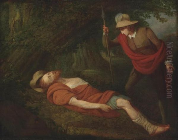 Orlando Finding His Brother In The Forest Oil Painting by Richard Westall