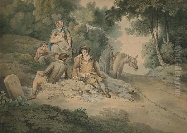 Travellers Resting By The Roadside Oil Painting by Richard Westall