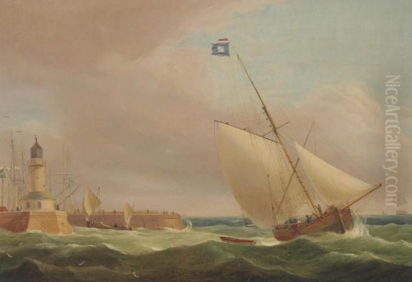 The Channel Packet Running Out Of Ramsgate Oil Painting by Thomas Whitcombe