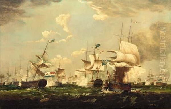 The Battle Of Camperdown, 11 October 1797, At The Height Of The Action Oil Painting by Thomas Whitcombe