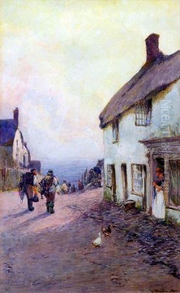 And Women Stood Watching Them Out Of Town Oil Painting by John White