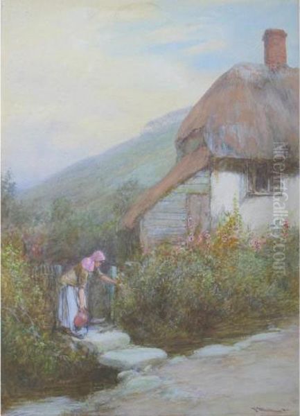 At The Garden Gate, Branscombe, East Devon Oil Painting by John White