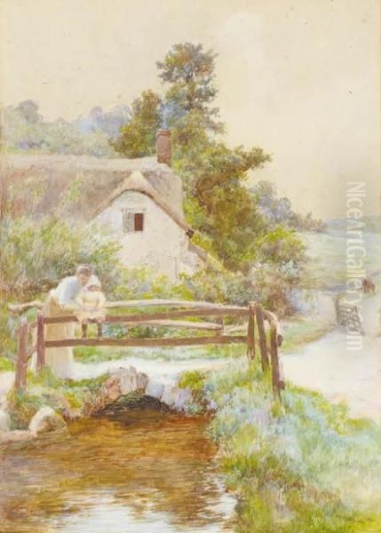 A Country Woman Feeding The Geese, Penare Oil Painting by John White