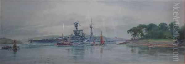 H.m.s. 'royal Oak' Entering Plymouth Harbour by Frank Watson Wood