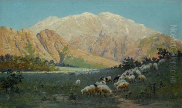 Sheep Grazing On The Mountainside Oil Painting by Richard Karlovich Zommer