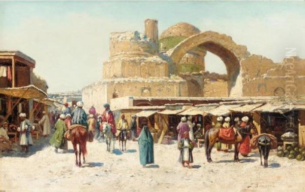 Market Day Oil Painting by Richard Karlovich Zommer