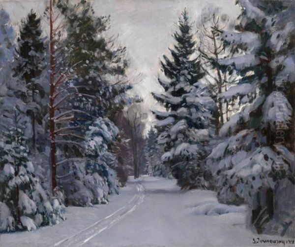 Tracks In The Snow Oil Painting by Stanislaw Zukowski