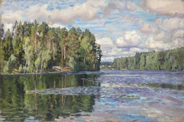 Forest Lake Oil Painting by Stanislaw Zukowski