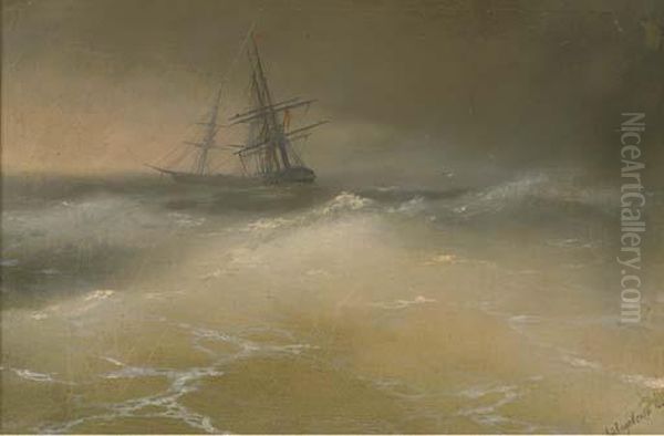 Ships In A Story Sea Oil Painting by Ivan Konstantinovich Aivazovsky