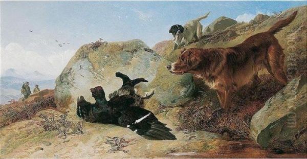 Gun Dogs And Blackgame Oil Painting by Richard Ansdell