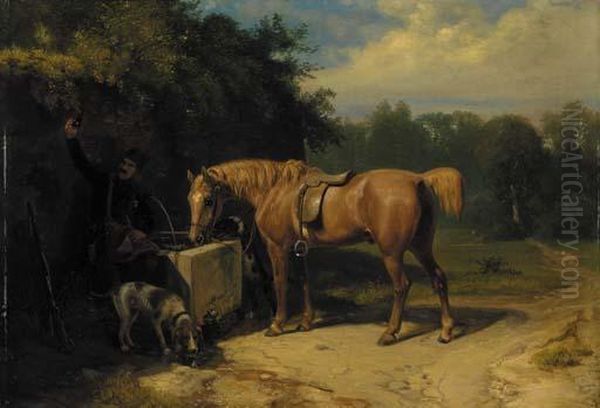 At The Water Pump Oil Painting by Richard Ansdell