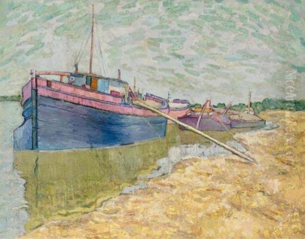 Barges On The Dniepr Oil Painting by Vladimir Baranoff-Rossine