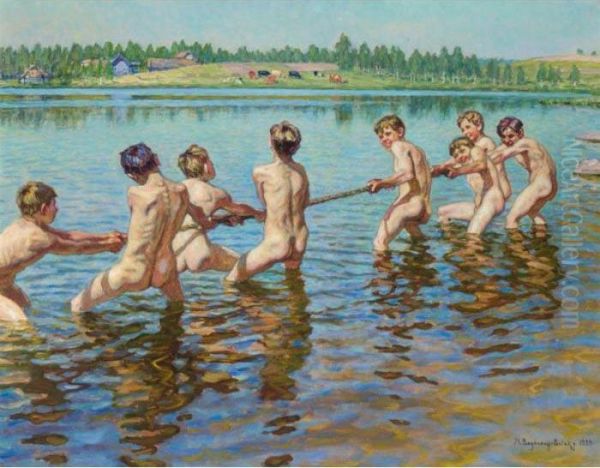 Tug-of-war Oil Painting by Nikolai Petrovich Bogdanov-Belsky