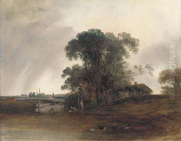 Landscape With A Pond Oil Painting by Richard Parkes Bonington