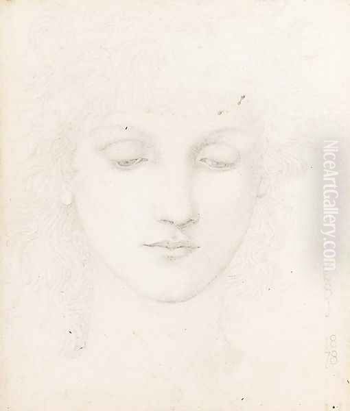 Head of a Girl Oil Painting by Sir Edward Coley Burne-Jones