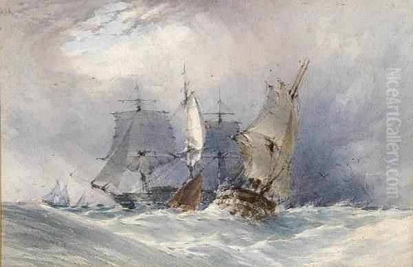 Study Of Ships At Sea Oil Painting by John Callow