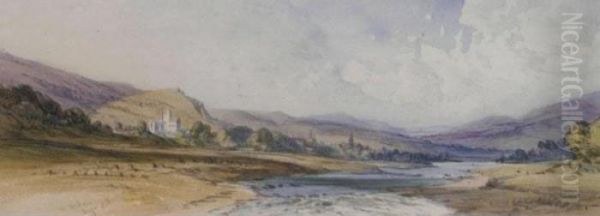 River Landscape With Melrose Abbey In The Distance Oil Painting by William Callow