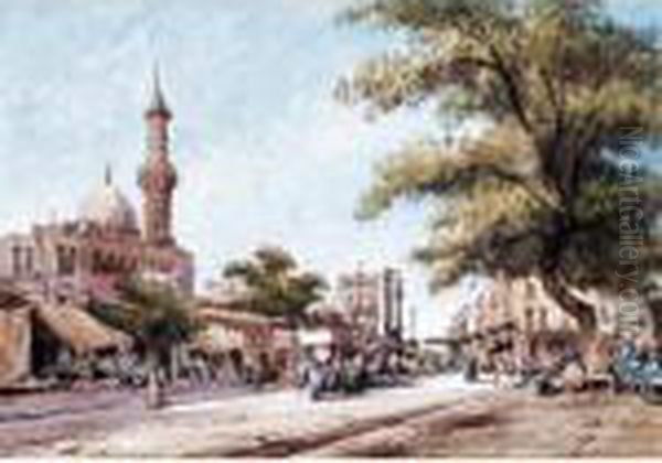 Street Scene, Cairo; Market Scene, Boulack Oil Painting by Gabriele Carelli