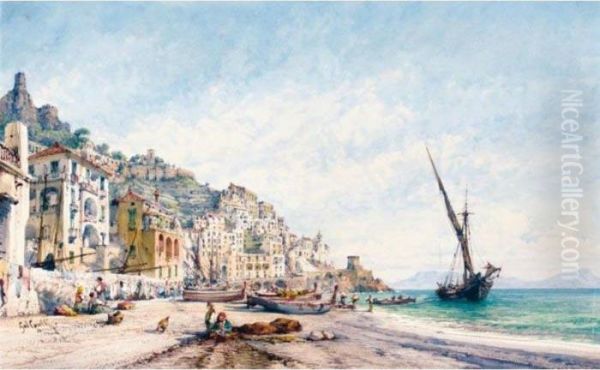 Amalfi From The Beach Oil Painting by Gabriele Carelli