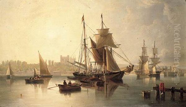 On The Medway, Rochester Oil Painting by John Wilson Carmichael