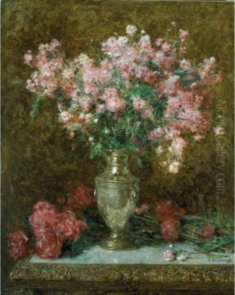 Vase Of Roses Oil Painting by Alexei Alexeivich Harlamoff