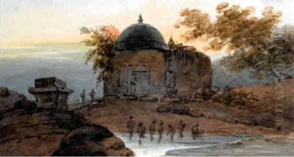 An Indian Temple Oil Painting by George Chinnery