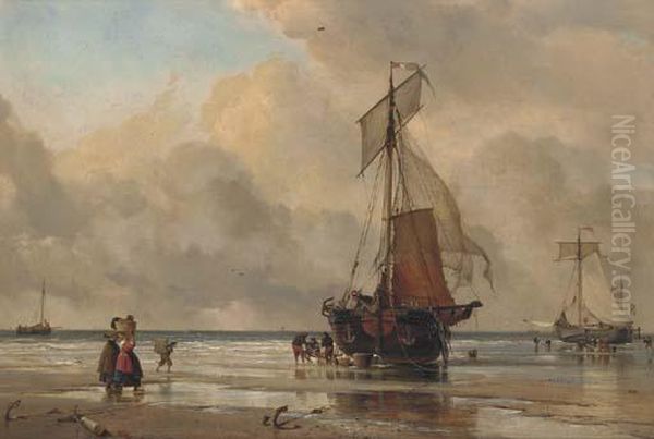 On The Sands At Scheveningen Oil Painting by Edward William Cooke